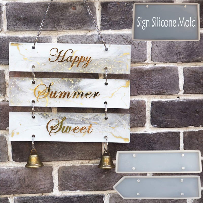 iSuperb 3PCS Silicone Molds for Resin Rectangle Doorplate Epoxy Crystal Mold DIY Tablet Pendant Door Hanging Welcome Sign Plates, Road Street Sign Making Model (Rectangle) - Image 2